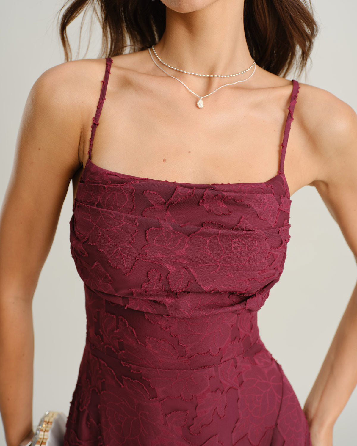 Trevory - White X Cross Jacquard Slip Maxi Dress