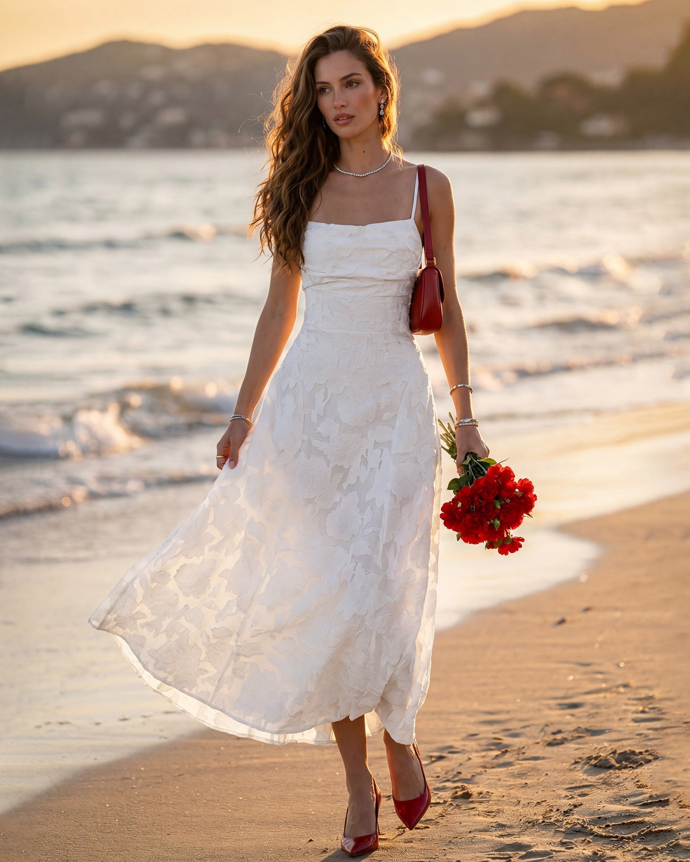 Trevory - White X Cross Jacquard Slip Maxi Dress