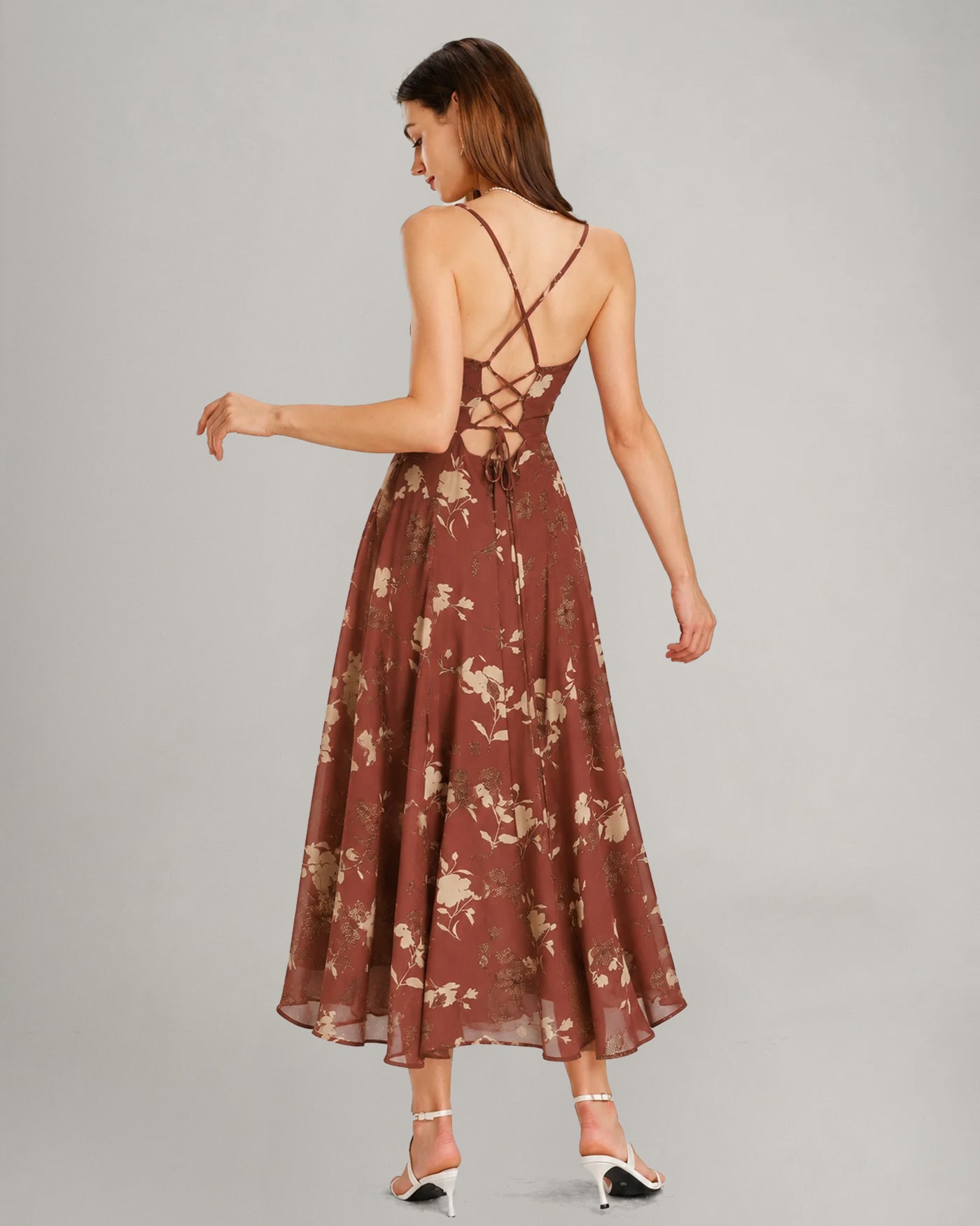 Trevory - White X Cross Jacquard Slip Maxi Dress