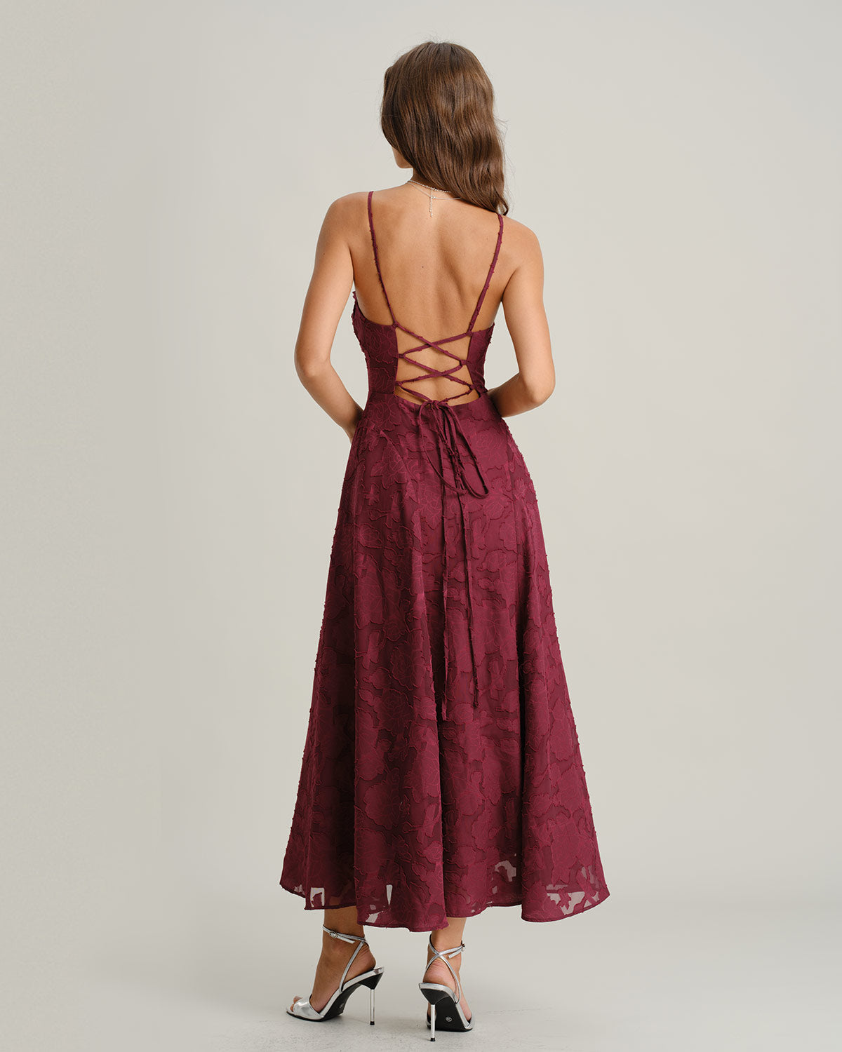 Trevory - White X Cross Jacquard Slip Maxi Dress