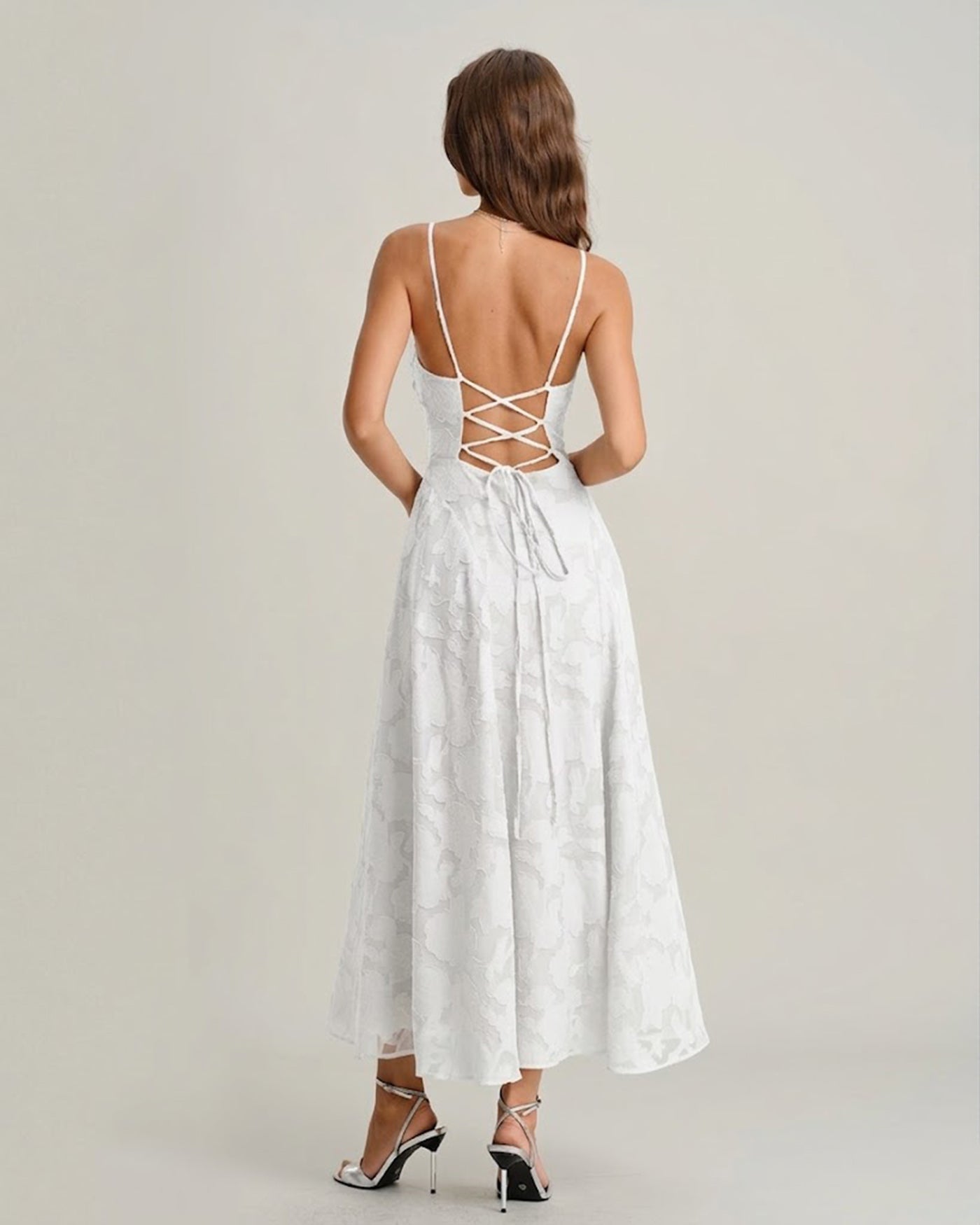 Trevory - White X Cross Jacquard Slip Maxi Dress