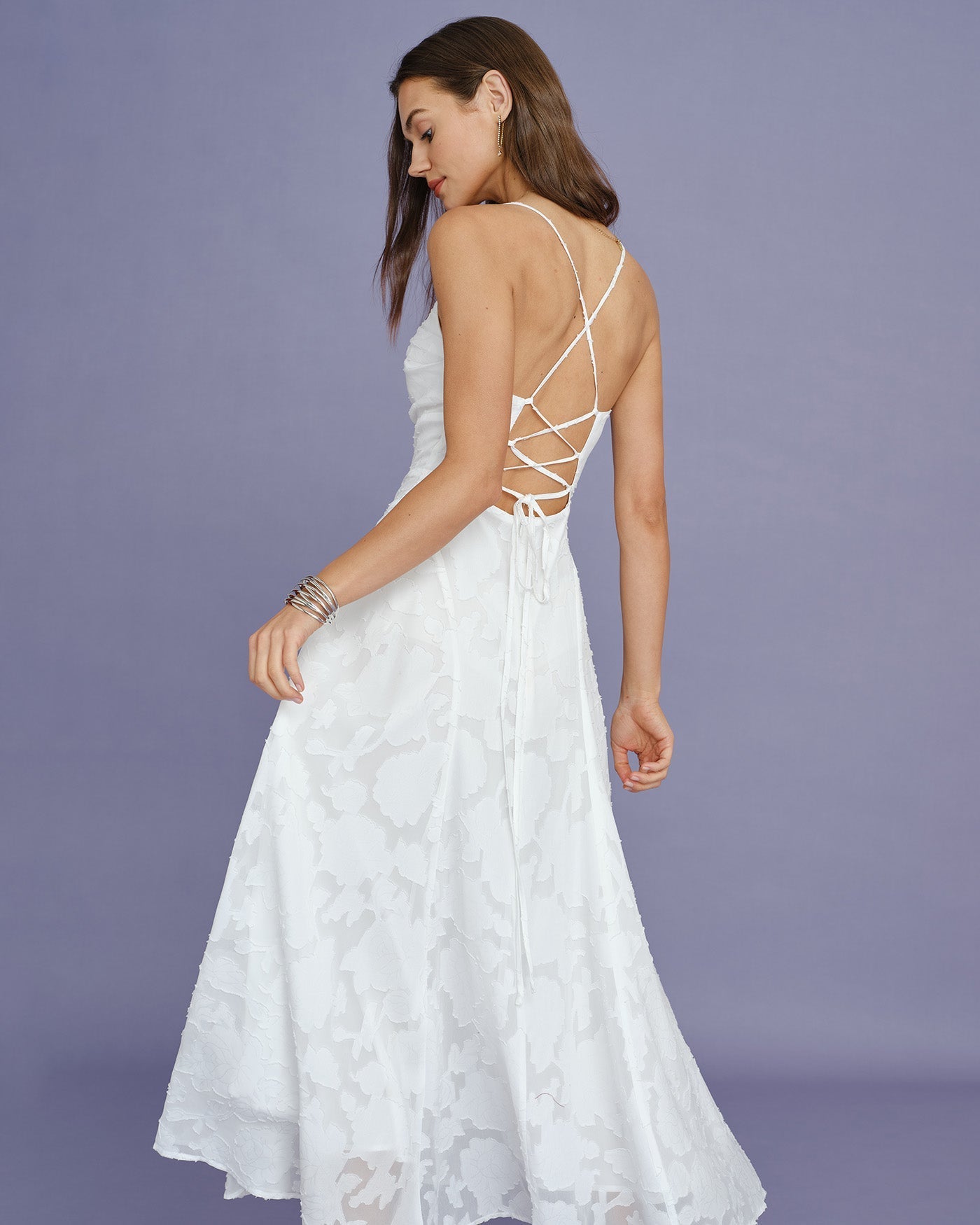Trevory - White X Cross Jacquard Slip Maxi Dress