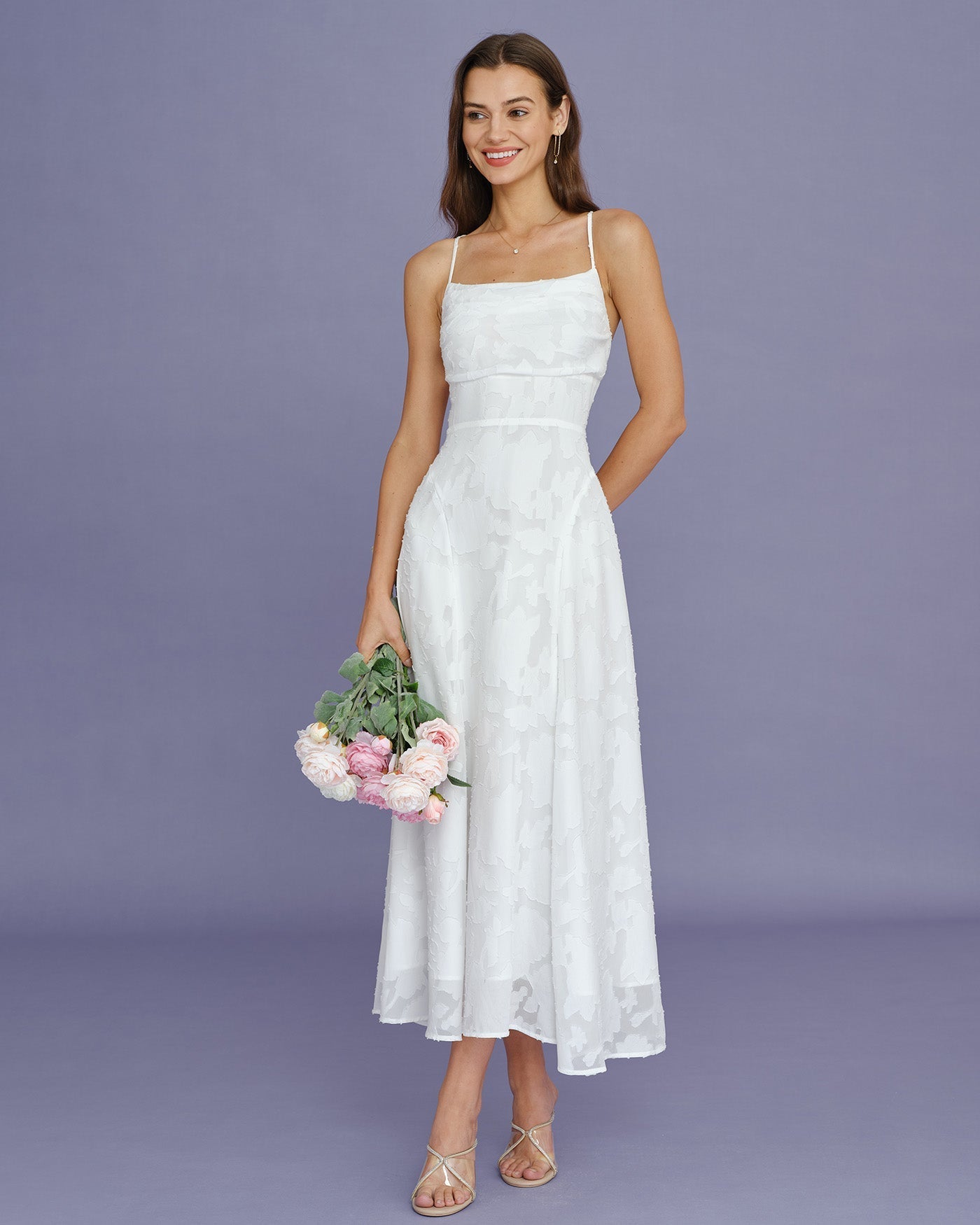 Trevory - White X Cross Jacquard Slip Maxi Dress