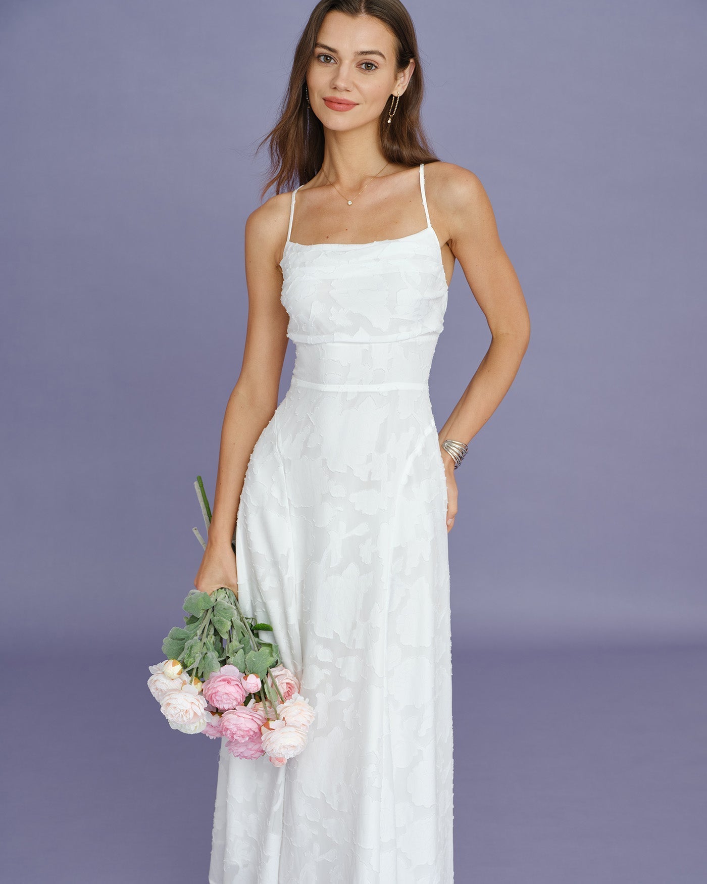 Trevory - White X Cross Jacquard Slip Maxi Dress