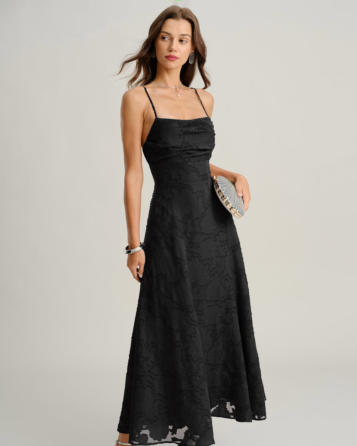 Trevory - White X Cross Jacquard Slip Maxi Dress