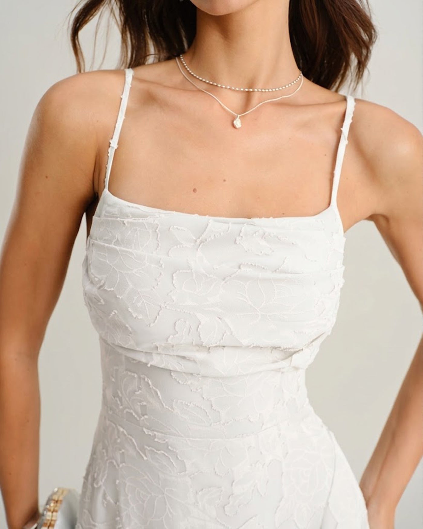 Trevory - White X Cross Jacquard Slip Maxi Dress